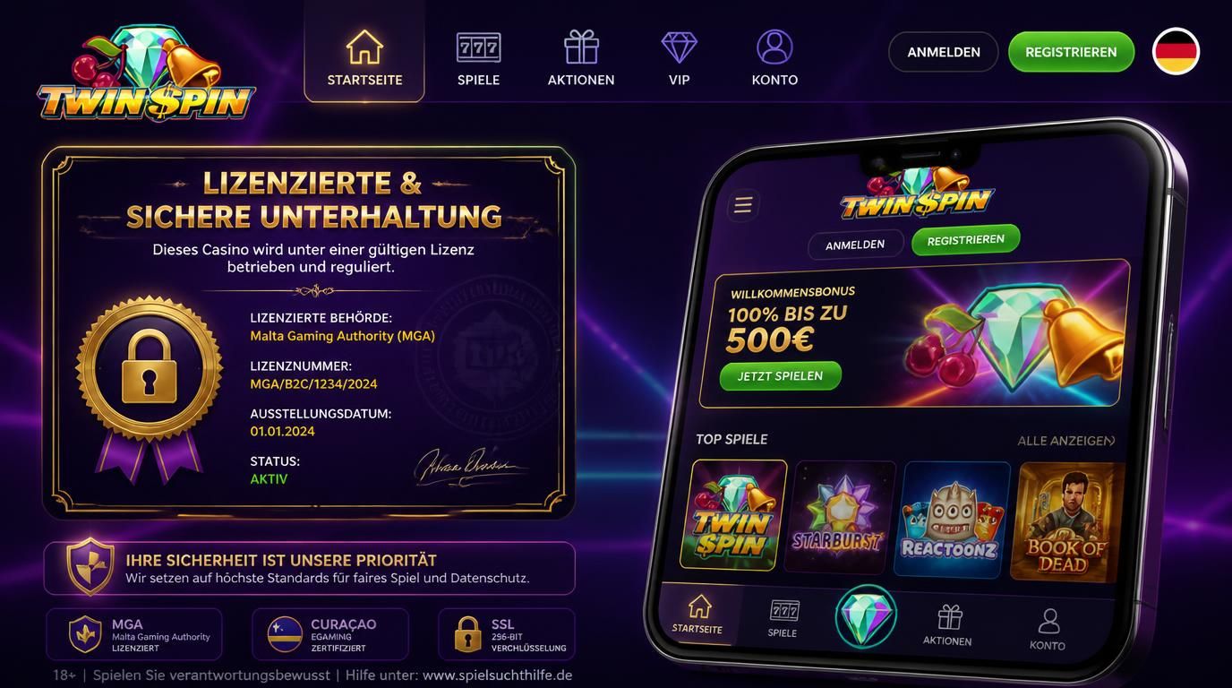 Ein mobiles Gerät zeigt Twin Spin Interface mit Lizenz-Siegel und sicherem Eindruck