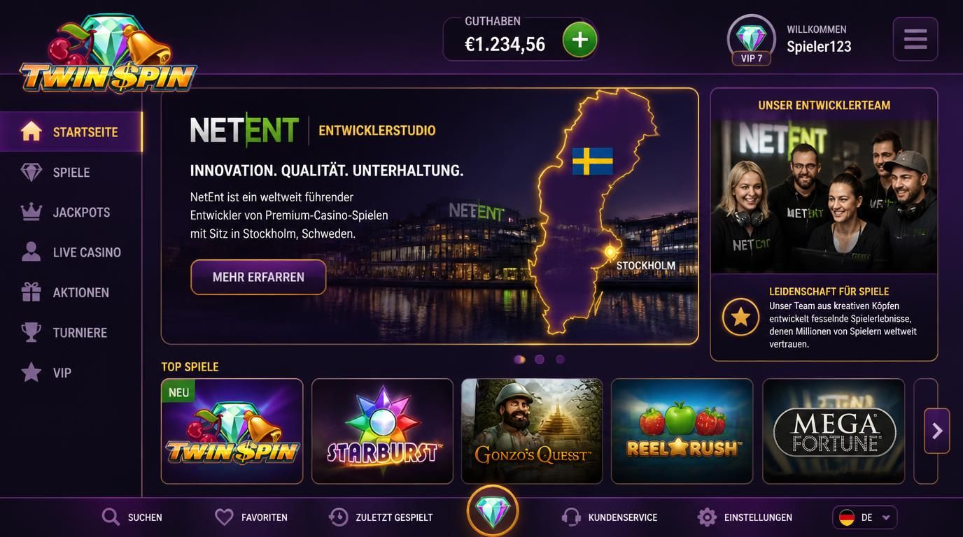 NetEnt Logo mit Entwicklerteam und geografischer Herkunft