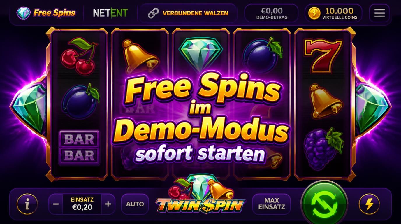 Ein Casino-Screen mit verbundenen Walzen und Free Spins im Demo-Modus