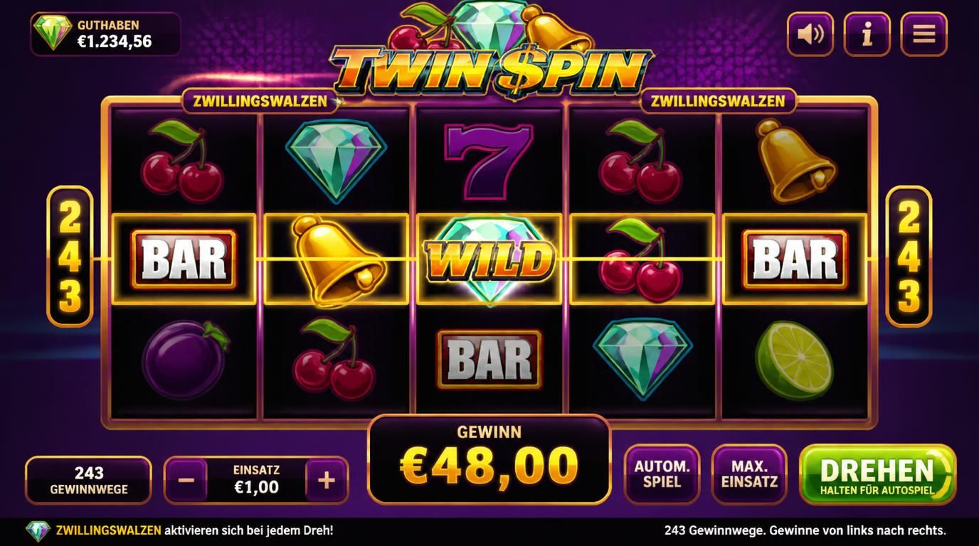 Slot-Regeln mit Zwillingswalzen, Gewinnwegen, Wild